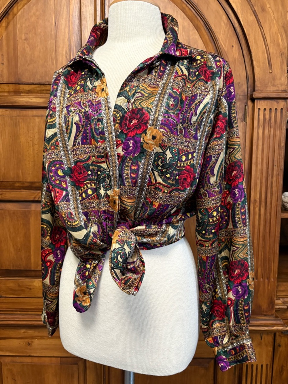 1980’s Notations Purple Green Gold Paisley Blouse